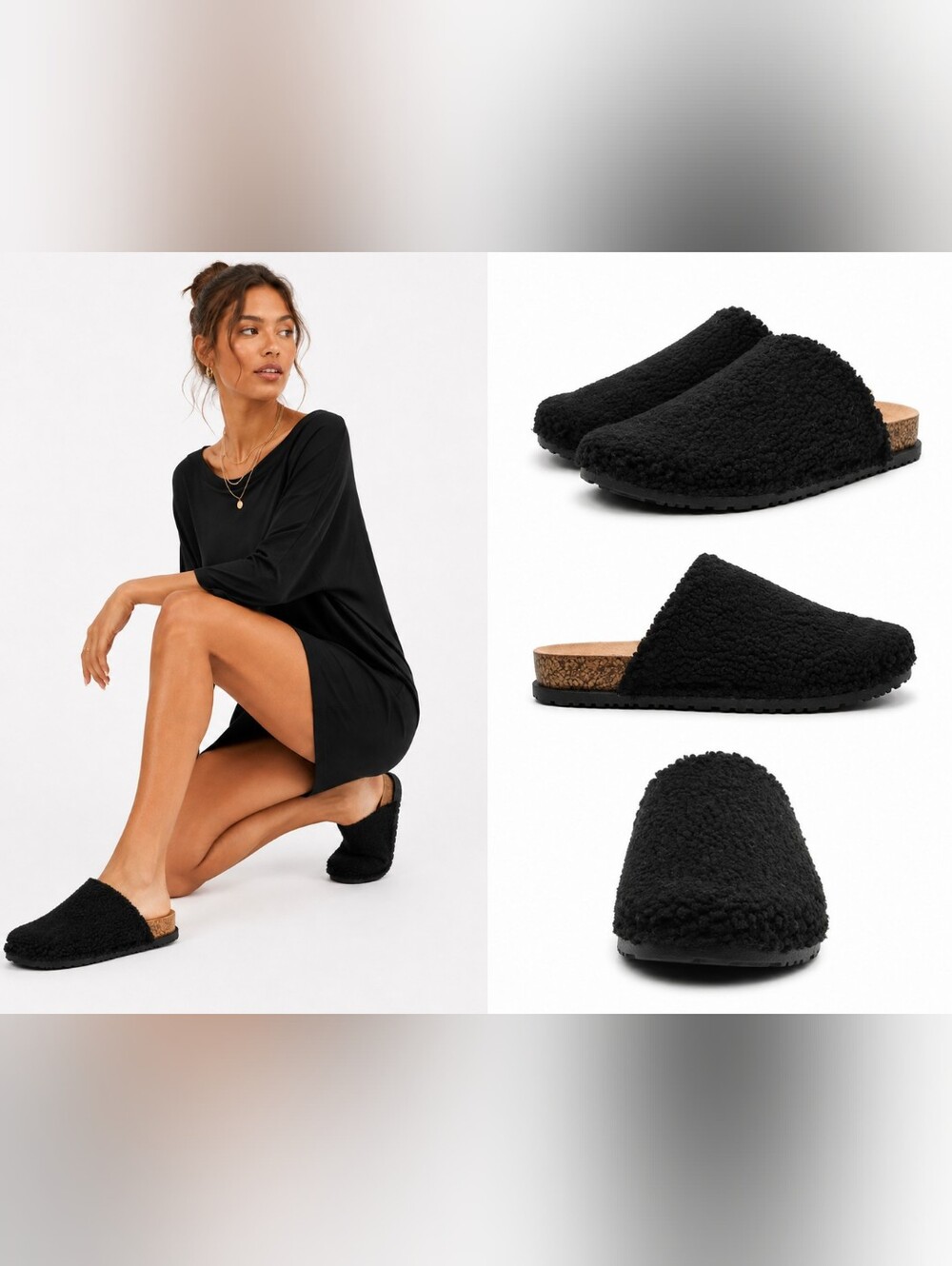 NIB Nicole Miller New York Faux Fur Orthotic Bondy Clog Slippers Shoes Flats